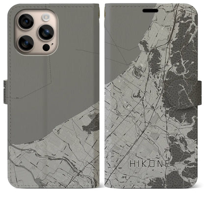 【彦根（滋賀県）】地図柄iPhoneケース（手帳タイプ）モノトーン・iPhone 16 Plus 用