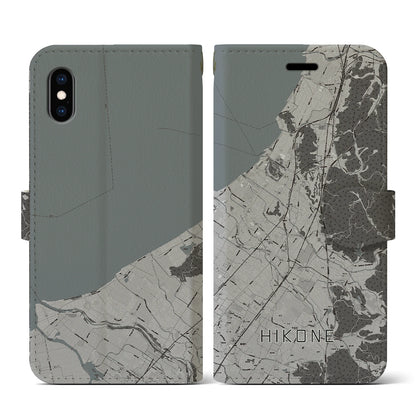 【彦根（滋賀県）】地図柄iPhoneケース（手帳タイプ）モノトーン・iPhone XS / X 用