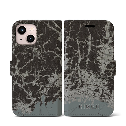 【姫路2（兵庫県）】地図柄iPhoneケース（手帳タイプ）モノトーン・iPhone 13 mini 用