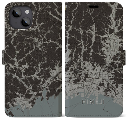 【姫路2（兵庫県）】地図柄iPhoneケース（手帳タイプ）モノトーン・iPhone 14 Plus 用