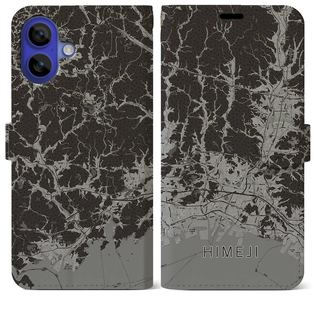 【姫路2(兵庫県)】地図柄iPhoneケース(手帳タイプ)モノトーン・iPhone 16 Pro Max 用