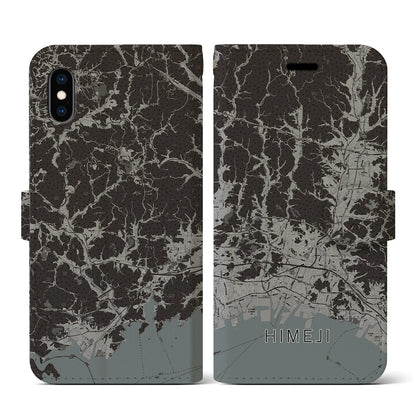 【姫路2（兵庫県）】地図柄iPhoneケース（手帳タイプ）モノトーン・iPhone XS / X 用
