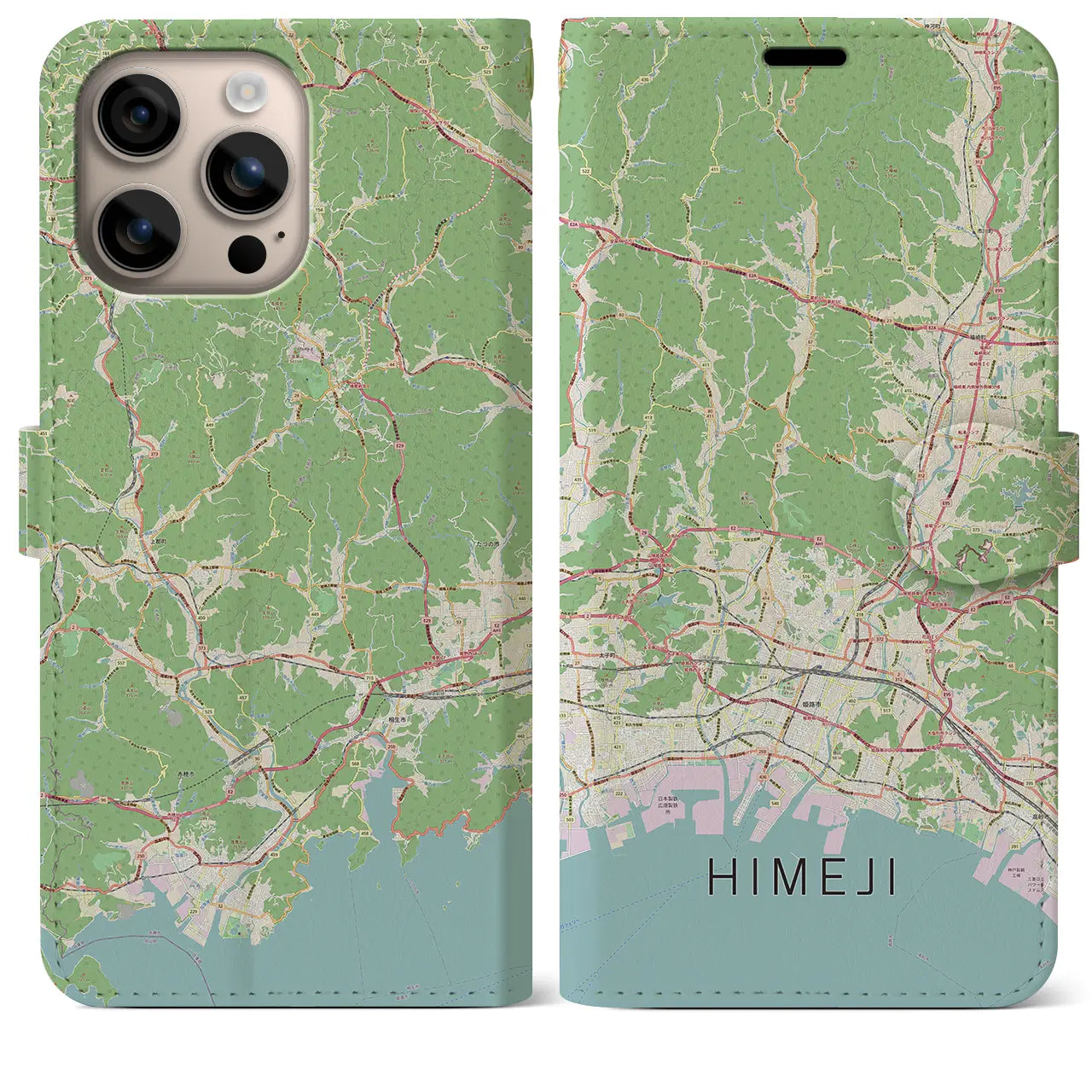 【姫路2（兵庫県）】地図柄iPhoneケース（手帳タイプ）ナチュラル・iPhone 16 Plus 用