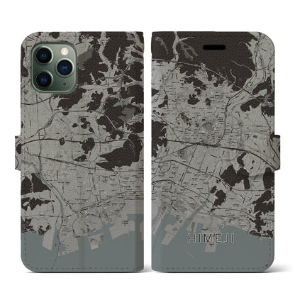 【姫路（兵庫県）】地図柄iPhoneケース（手帳タイプ）モノトーン・iPhone 11 Pro 用