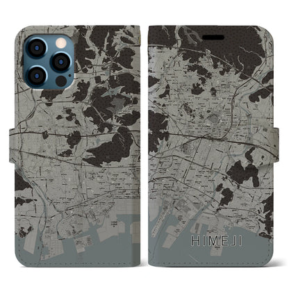 【姫路（兵庫県）】地図柄iPhoneケース（手帳タイプ）モノトーン・iPhone 12 / 12 Pro 用