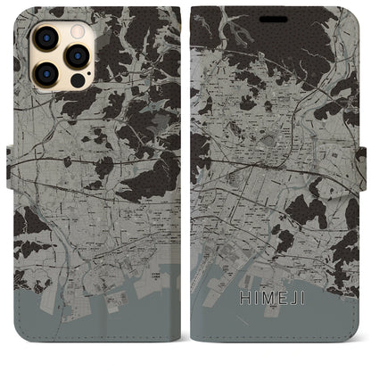 【姫路（兵庫県）】地図柄iPhoneケース（手帳タイプ）モノトーン・iPhone 12 Pro Max 用