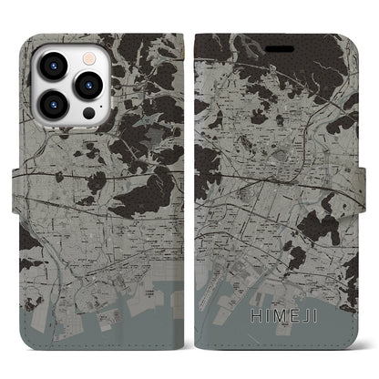 【姫路（兵庫県）】地図柄iPhoneケース（手帳タイプ）モノトーン・iPhone 13 Pro 用