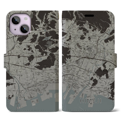 【姫路（兵庫県）】地図柄iPhoneケース（手帳タイプ）モノトーン・iPhone 14 用