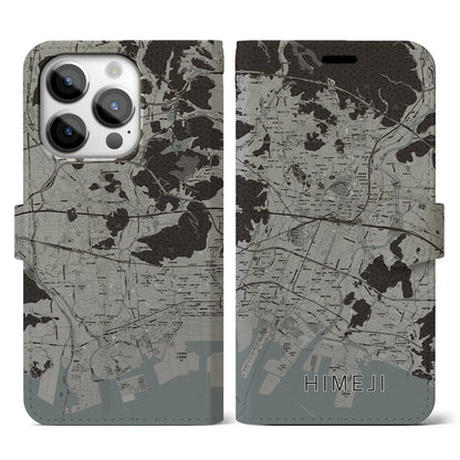 【姫路（兵庫県）】地図柄iPhoneケース（手帳タイプ）モノトーン・iPhone 14 Pro 用