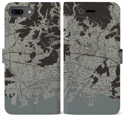 【姫路（兵庫県）】地図柄iPhoneケース（手帳タイプ）モノトーン・iPhone 8Plus /7Plus / 6sPlus / 6Plus 用