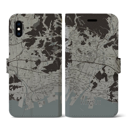 【姫路（兵庫県）】地図柄iPhoneケース（手帳タイプ）モノトーン・iPhone XS / X 用