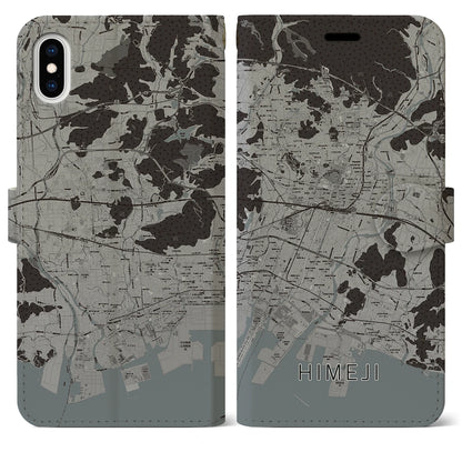 【姫路（兵庫県）】地図柄iPhoneケース（手帳タイプ）モノトーン・iPhone XS Max 用