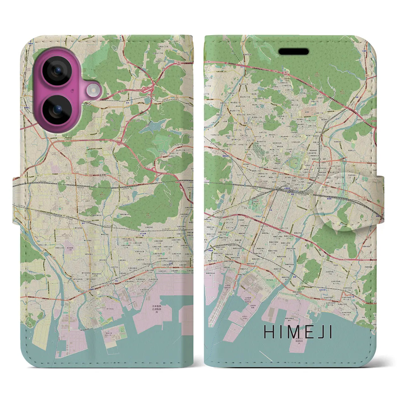 【姫路（兵庫県）】地図柄iPhoneケース（手帳タイプ）ナチュラル・iPhone 16 Pro 用