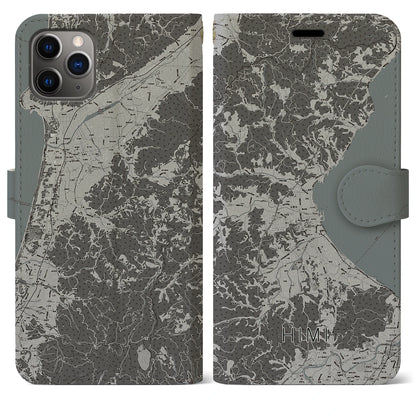 【氷見（富山県）】地図柄iPhoneケース（手帳タイプ）モノトーン・iPhone 11 Pro Max 用