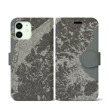 【氷見（富山県）】地図柄iPhoneケース（手帳タイプ）モノトーン・iPhone 12 mini 用