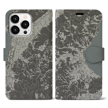 【氷見（富山県）】地図柄iPhoneケース（手帳タイプ）モノトーン・iPhone 13 Pro 用