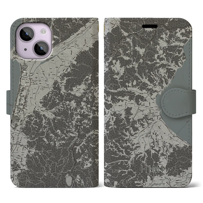 【氷見（富山県）】地図柄iPhoneケース（手帳タイプ）モノトーン・iPhone 14 用