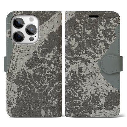 【氷見（富山県）】地図柄iPhoneケース（手帳タイプ）モノトーン・iPhone 14 Pro 用