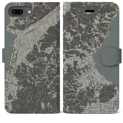 【氷見（富山県）】地図柄iPhoneケース（手帳タイプ）モノトーン・iPhone 8Plus /7Plus / 6sPlus / 6Plus 用