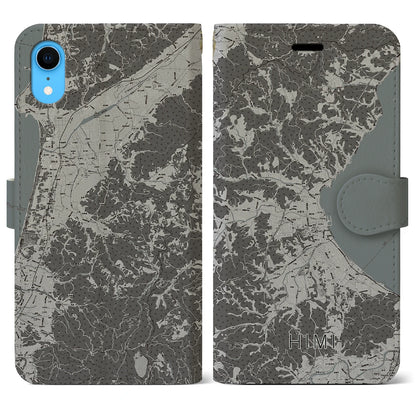 【氷見（富山県）】地図柄iPhoneケース（手帳タイプ）モノトーン・iPhone XR 用