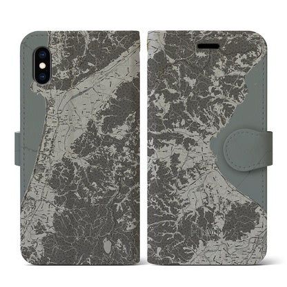 【氷見（富山県）】地図柄iPhoneケース（手帳タイプ）モノトーン・iPhone XS / X 用