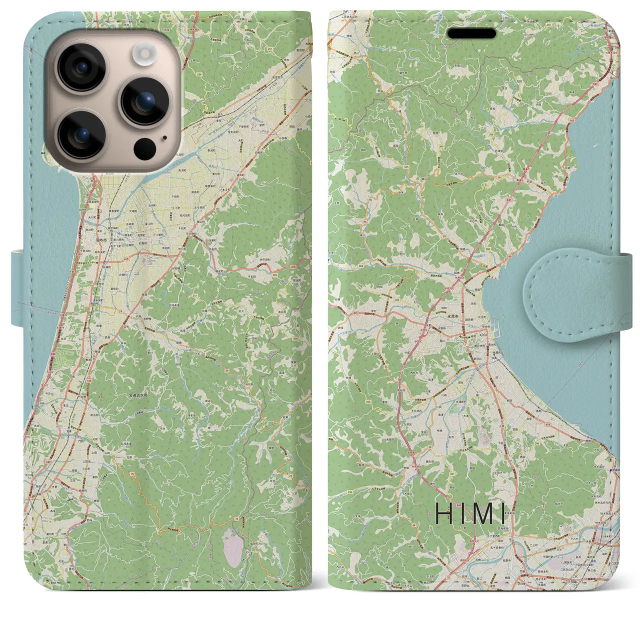 【氷見（富山県）】地図柄iPhoneケース（手帳タイプ）ナチュラル・iPhone 16 Plus 用