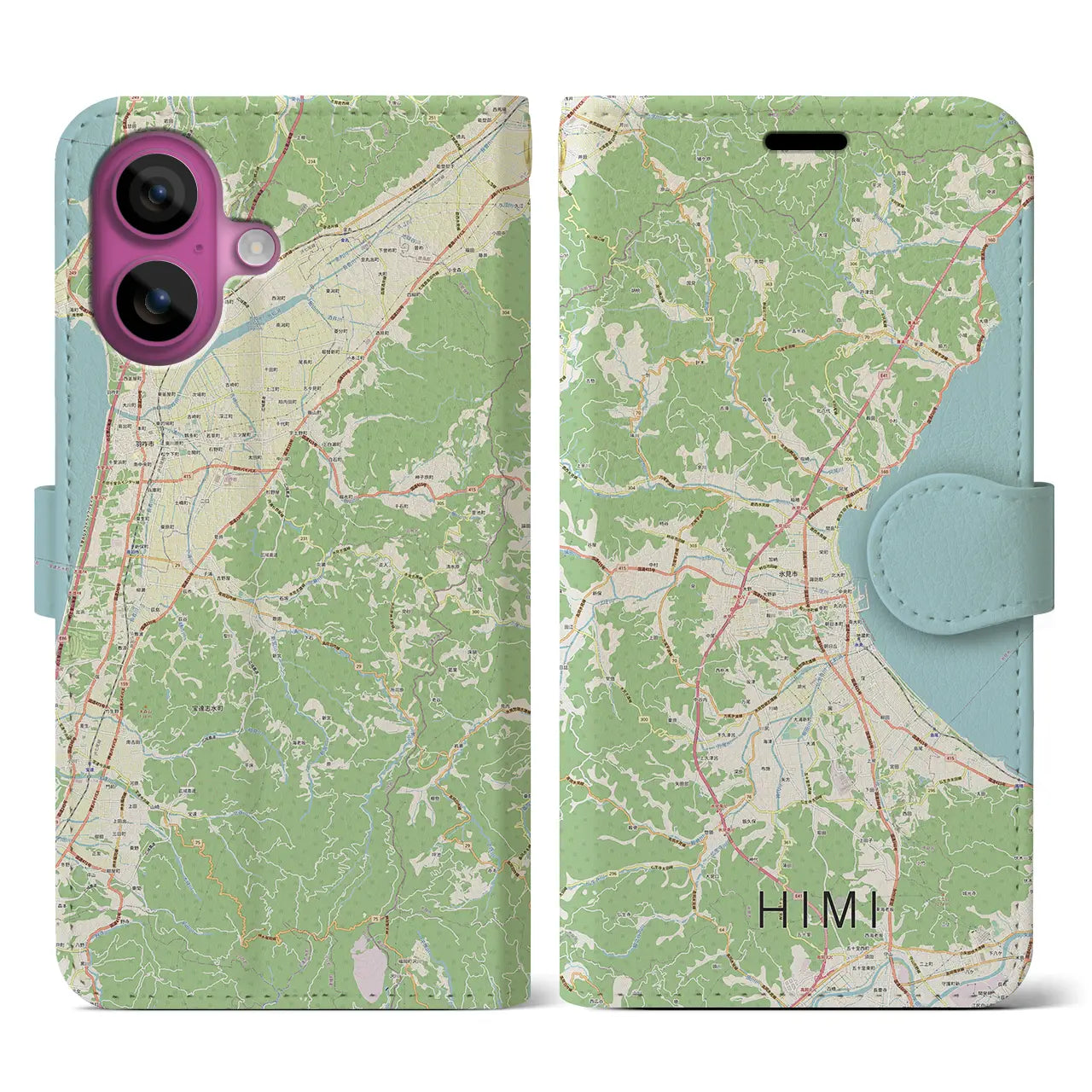 【氷見（富山県）】地図柄iPhoneケース（手帳タイプ）ナチュラル・iPhone 16 Pro 用