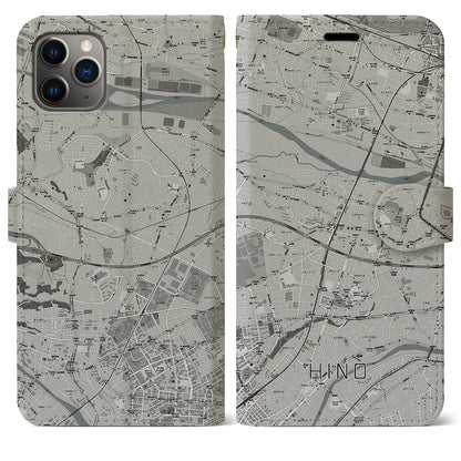 【日野（東京都）】地図柄iPhoneケース（手帳タイプ）モノトーン・iPhone 11 Pro Max 用