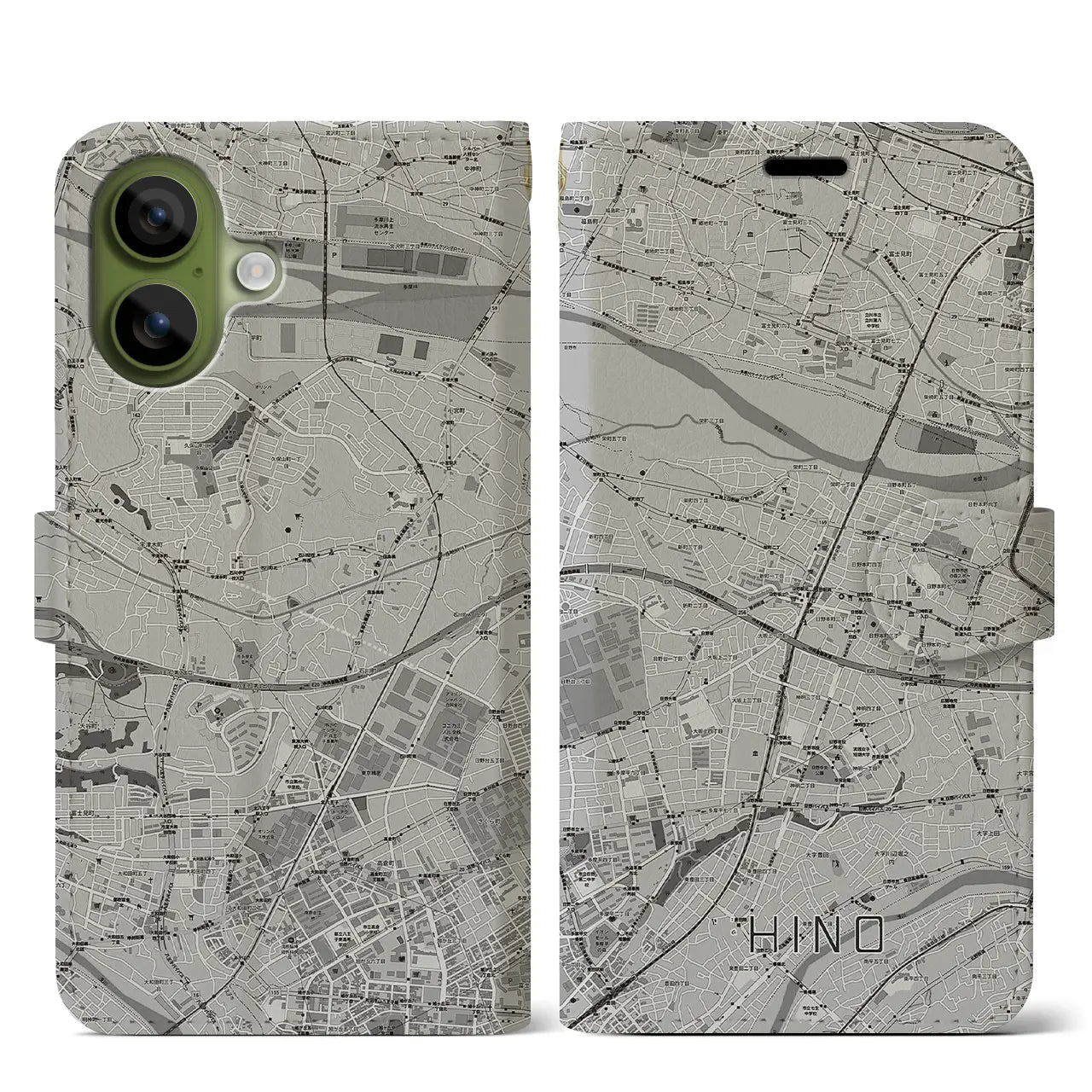 【日野（東京都）】地図柄iPhoneケース（手帳タイプ）