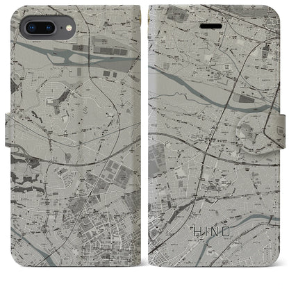 【日野（東京都）】地図柄iPhoneケース（手帳タイプ）モノトーン・iPhone 8Plus /7Plus / 6sPlus / 6Plus 用