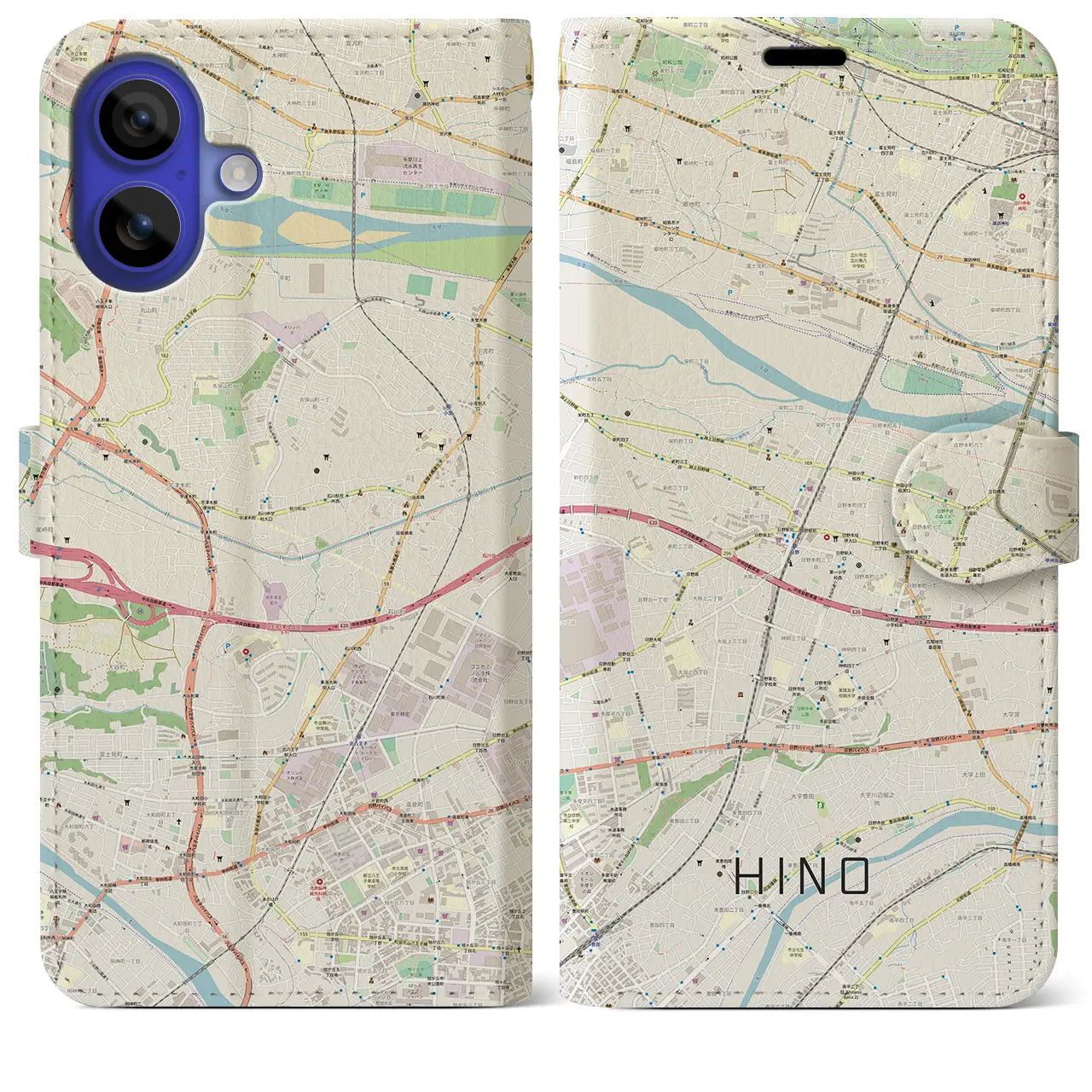 【日野（東京都）】地図柄iPhoneケース（手帳タイプ）ナチュラル・iPhone 16 Pro Max 用