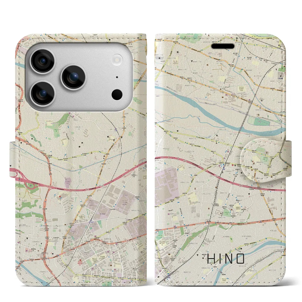 【日野（東京都）】地図柄iPhoneケース（手帳タイプ）