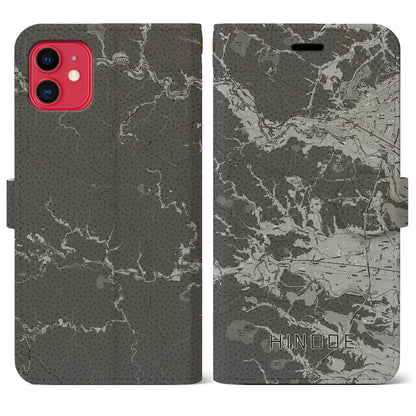 【日の出（東京都）】地図柄iPhoneケース（手帳タイプ）モノトーン・iPhone 11 用