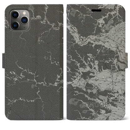 【日の出（東京都）】地図柄iPhoneケース（手帳タイプ）モノトーン・iPhone 11 Pro Max 用