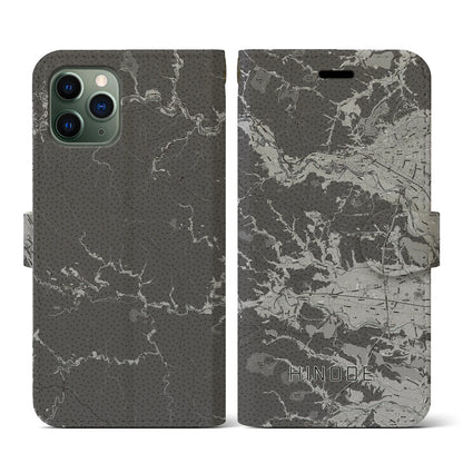 【日の出（東京都）】地図柄iPhoneケース（手帳タイプ）モノトーン・iPhone 11 Pro 用