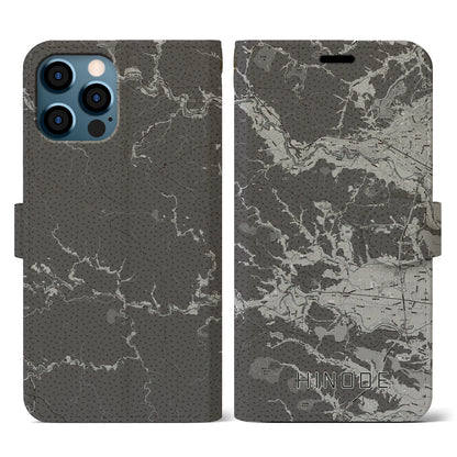 【日の出（東京都）】地図柄iPhoneケース（手帳タイプ）モノトーン・iPhone 12 / 12 Pro 用