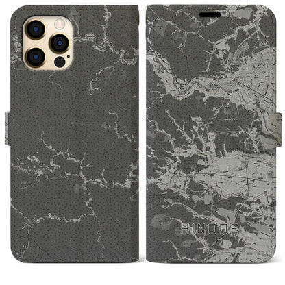 【日の出（東京都）】地図柄iPhoneケース（手帳タイプ）モノトーン・iPhone 12 Pro Max 用