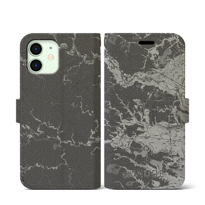 【日の出（東京都）】地図柄iPhoneケース（手帳タイプ）モノトーン・iPhone 12 mini 用