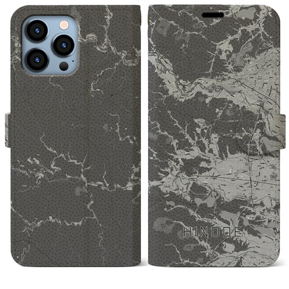 【日の出（東京都）】地図柄iPhoneケース（手帳タイプ）モノトーン・iPhone 13 Pro Max 用