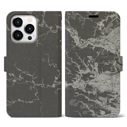 【日の出（東京都）】地図柄iPhoneケース（手帳タイプ）モノトーン・iPhone 13 Pro 用