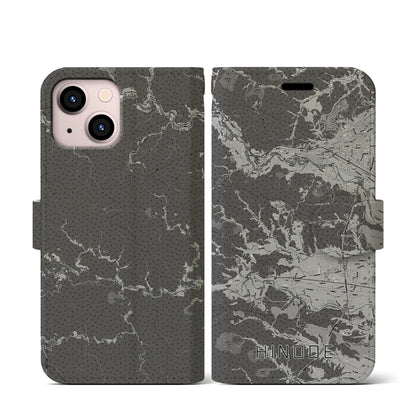 【日の出（東京都）】地図柄iPhoneケース（手帳タイプ）モノトーン・iPhone 13 mini 用