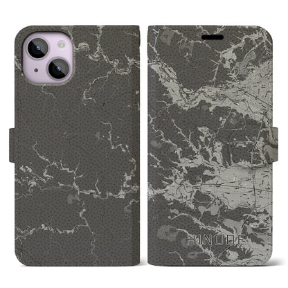 【日の出（東京都）】地図柄iPhoneケース（手帳タイプ）モノトーン・iPhone 14 用