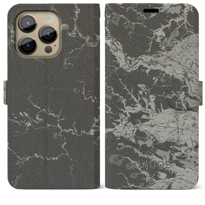 【日の出（東京都）】地図柄iPhoneケース（手帳タイプ）モノトーン・iPhone 14 Pro Max 用