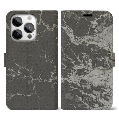 【日の出（東京都）】地図柄iPhoneケース（手帳タイプ）モノトーン・iPhone 14 Pro 用