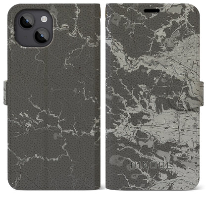 【日の出（東京都）】地図柄iPhoneケース（手帳タイプ）モノトーン・iPhone 14 Plus 用