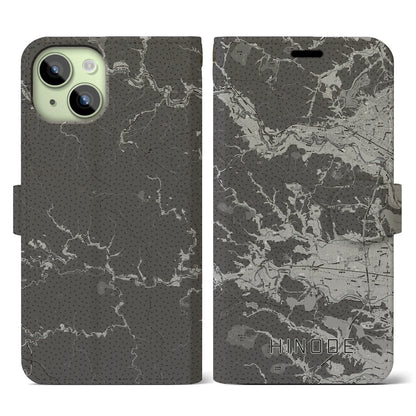 【日の出（東京都）】地図柄iPhoneケース（手帳タイプ）モノトーン・iPhone 15 用