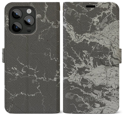 【日の出（東京都）】地図柄iPhoneケース（手帳タイプ）モノトーン・iPhone 15 Pro Max 用