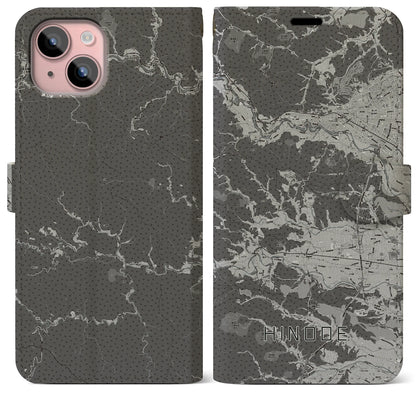 【日の出（東京都）】地図柄iPhoneケース（手帳タイプ）モノトーン・iPhone 15 Plus 用