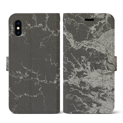 【日の出（東京都）】地図柄iPhoneケース（手帳タイプ）モノトーン・iPhone XS / X 用