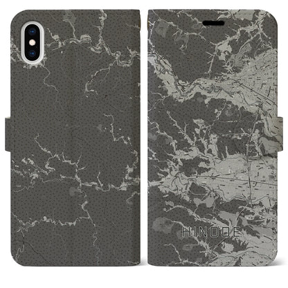 【日の出（東京都）】地図柄iPhoneケース（手帳タイプ）モノトーン・iPhone XS Max 用